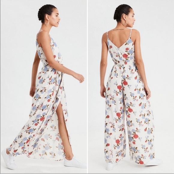 American Eagle Outfitters Cream Floral Wide Leg Jumpsuit - Picture 2 of 16